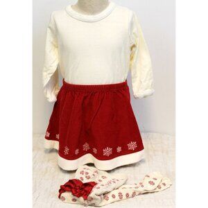 Hanna Andersson Baby Sz 80 US 2 Red & White 3pc Winter Outfit Shirt Skirt Tights